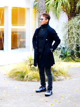 「Lee（リー）のアイテム（チェスターコート）」を使った、せいいちろうさん（メンズ・170cm）の春コーディネート