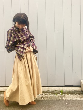 「ノーカラーシャツ」｜「アイテム（スリッポン）」を使った、r y o **さん（レディース・153cm）の秋コーディネート