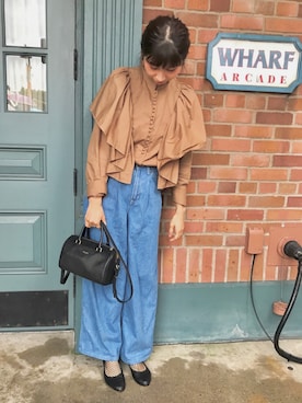 「ノーカラーシャツ」｜「アイテム（バレエシューズ）」を使った、r y o **さん（レディース・153cm）の秋コーディネート