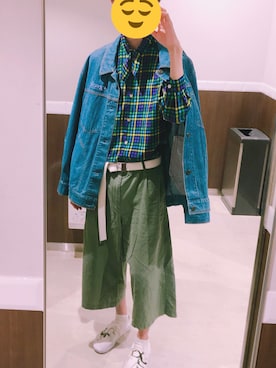 「usedのアイテム（デニムジャケット、ブルー系）」を使った、そ〜なんだよねさん（メンズ）の春コーディネート