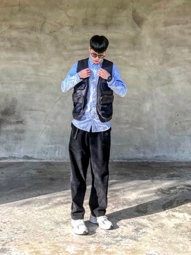 「plain-me（プレインミー）のアイテム（その他アウター）」を使った、Less さん（メンズ・173cm）の春コーディネート