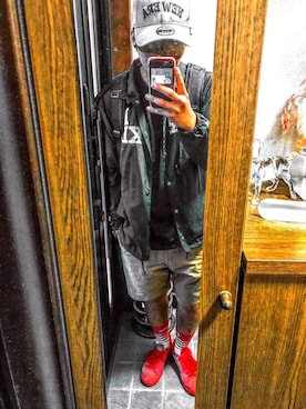 「HUF」｜「アイテム（ナイロンジャケット）」を使った、JINさんさん（メンズ・169cm）の春コーディネート
