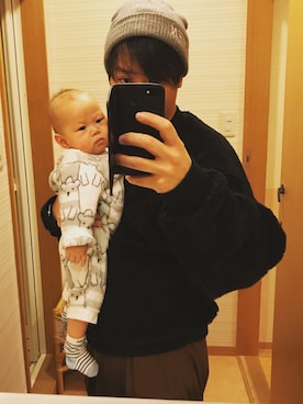 「HARE（ハレ）のアイテム（帽子）」を使った、Yuto and parentsさん（キッズ・70cm）の冬コーディネート