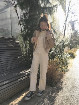 「ゆるニット」｜「アイテム（オールインワン・サロペット）」を使った、_m_a_i_さん（レディース・157cm）の冬コーディネート