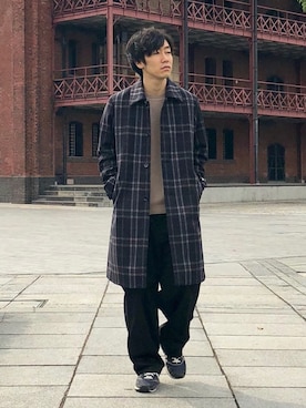 タケオキクチ　ステンカラーコート　PONTETORTO PLAID COAT