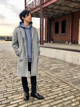 「tk.TAKEO KIKUCHI」｜「アイテム（ステンカラーコート）」を使った、yasuさん（メンズ・168cm）の冬コーディネート