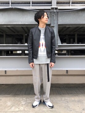 「tk.TAKEO KIKUCHI」｜「アイテム（ライダースジャケット）」を使った、yasuさん（メンズ・168cm）の冬コーディネート