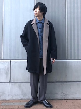 「tk.TAKEO KIKUCHI」｜「アイテム（チェスターコート）」を使った、yasuさん（メンズ・168cm）の冬コーディネート