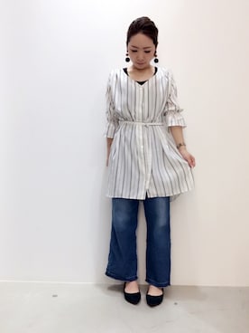 「シャツワンピ」｜「アイテム（チュニック）」を使った、ga-riさん（レディース・158cm）の夏コーディネート
