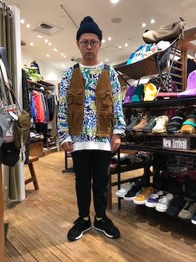 「MANASTASH（マナスタッシュ）のアイテム（ベスト）」を使った、やなちゃんさん（メンズ・164cm）の秋コーディネート