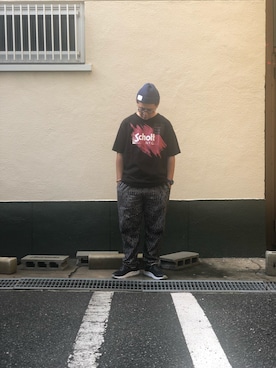 「schott（ショット）のSchott/ショット/SCRIBBLE T-SHIRT（Tシャツ/カットソー）」を使った、やなちゃんさん（メンズ・164cm）の夏コーディネート