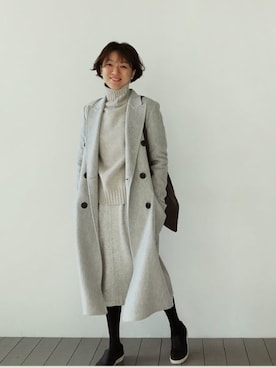 「ダブルボタン」｜「アイテム（ダウンジャケット/コート）」を使った、LITTLEBLACKさん（レディース・162cm）の冬コーディネート
