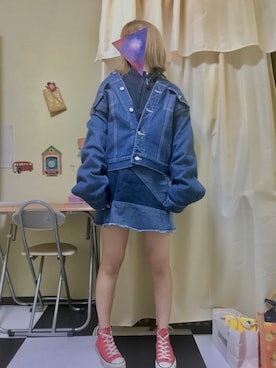 「寒い」｜「アイテム（デニムジャケット）」を使った、くるもさん（レディース・165cm）の冬コーディネート