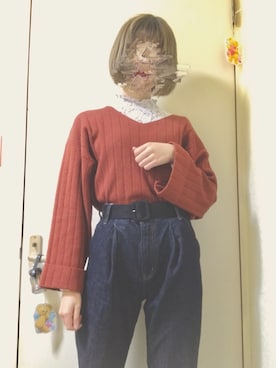 「レンガ色」｜「アイテム（グレー系）」を使った、くるもさん（レディース・165cm）の冬コーディネート