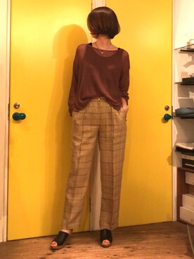 「TODAYFUL（トゥデイフル）のリネンチェックパンツ（その他パンツ）」を使った、rolypoly since 2011さん（レディース・165cm）の春コーディネート