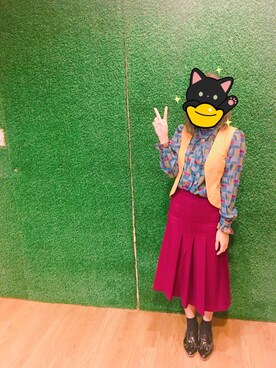 「アイテム（デニムスカート、レッド系）」を使った、Alleyさん（レディース・152cm）の春コーディネート