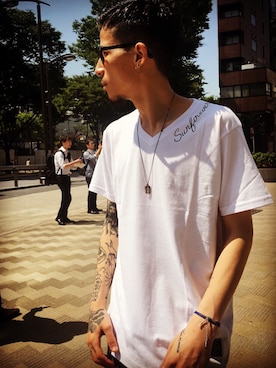 「WEGO（ウィゴー）のアイテム（ネックレス）」を使った、Felipe Fumio Kikutaさん（メンズ・175cm）の夏コーディネート