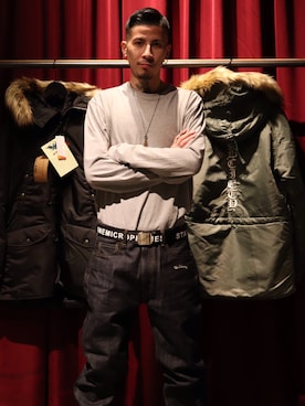 「アイテム（ミリタリージャケット）」を使った、Felipe Fumio Kikutaさん（メンズ・175cm・20代）の冬コーディネート