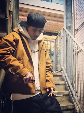 「Subciety（サブサエティ）のアイテム（ブルゾン）」を使った、Felipe Fumio Kikutaさん（メンズ・175cm）の春コーディネート