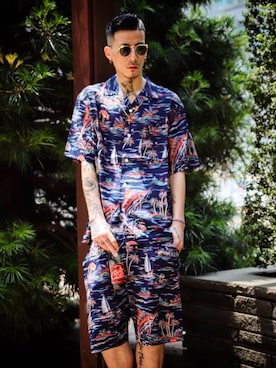 「アロハシャツ」｜Felipe Fumio Kikutaさん（メンズ・175cm）の春コーディネート