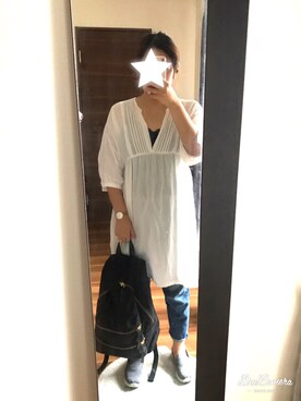 「チュニック」｜「アイテム（スリッポン）」を使った、yuminさん（レディース・157cm）の秋コーディネート