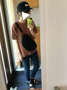 「UNIQLO（ユニクロ）のワッフルクルーネックT（5分袖）（Tシャツ/カットソー）」を使った、大福。さん（レディース・168cm）の夏コーディネート