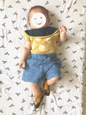 「アイテム（スタイ/よだれかけ、グリーン系）」を使った、EST☺︎☺︎☺︎さん（キッズ・92cm）の夏コーディネート