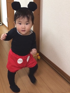 「無印良品（ムジルシリョウヒン）のアイテム（Tシャツ/カットソー、ブラック系）」を使った、wakuさん（キッズ）の秋コーディネート