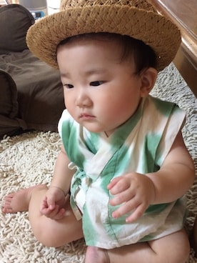「むぎわら帽子」｜「アイテム（浴衣）」を使った、wakuさん（キッズ・70cm）の秋コーディネート