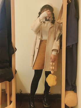 「通勤穿搭」｜「アイテム（トートバッグ）」を使った、芘さん（レディース・157cm）の冬コーディネート
