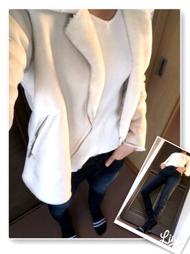 「秋冬」｜「アイテム（ムートンコート）」を使った、EMIさん（レディース・165cm）の秋コーディネート