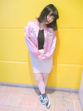 「網タイツ」｜「アイテム（ブルゾン）」を使った、chicoさん（レディース・157cm）の冬コーディネート