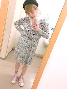 「H&M（エイチ・アンド・エム）のアイテム（ワンピース/ドレス、ホワイト系）」を使った、chicoさん（レディース・157cm）の春コーディネート