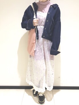 「へザー」｜「アイテム（デニムジャケット）」を使った、KANAEさん（レディース・160cm）の春コーディネート