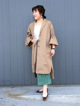 「袖ボリューム」｜「アイテム（その他アウター）」を使った、kadotaさん（レディース・157cm）の春コーディネート