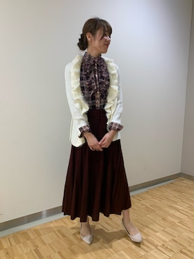 「プリーツニット」｜エレナさん（レディース・162cm）の秋コーディネート
