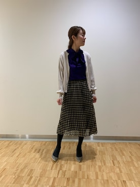 「プリーツニット」｜エレナさん（レディース・162cm）の秋コーディネート