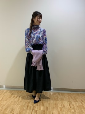 「パープルニット」｜エレナさん（レディース・162cm）の冬コーディネート
