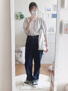 「アプレジュール」｜「アイテム（デニムパンツ）」を使った、あやのさん（レディース・153cm）の秋コーディネート