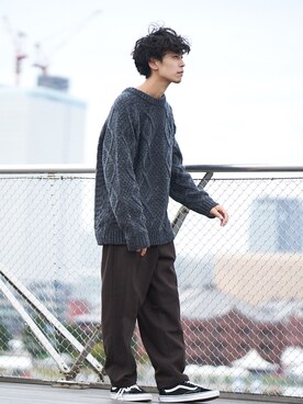 「CIAOPANIC TYPY（チャオパニックティピー）のケーブルプルオーバーニット（ニット/セーター）」を使った、__k2_mtさん（メンズ・173cm）の秋コーディネート