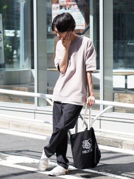 「FRUIT OF THE LOOM（フルーツオブザルーム）のアイテム（バッグ）」を使った、__k2_mtさん（メンズ・173cm）の春コーディネート