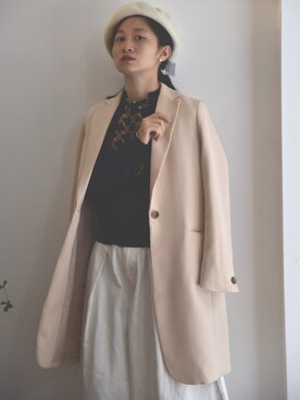 「休闲」｜「アイテム（ピーコート）」を使った、云深入林さん（レディース・158cm）の秋コーディネート