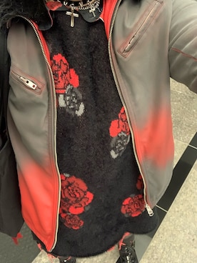 「アイテム（ライダースジャケット、レッド系）」を使った、XXXXXさん（メンズ・178cm）の秋コーディネート