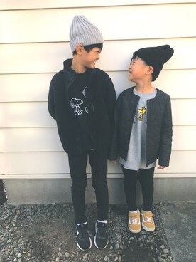 「kids」｜「アイテム（ノーカラージャケット）」を使った、harutougaさん（キッズ・130cm）の冬コーディネート