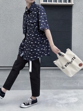 「RAGEBLUE（レイジブルー）のTRサージタックアンクルパンツ/569360（その他パンツ、ブラック系）」を使った、yutaさん（メンズ・173cm）の夏コーディネート