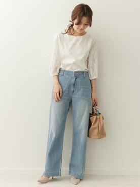 「URBAN RESEARCH DOORS（アーバンリサーチドアーズ）のデニムワイドパンツ（デニムパンツ）」を使った、DOORS WOMENSさん（レディース・168cm）の春コーディネート