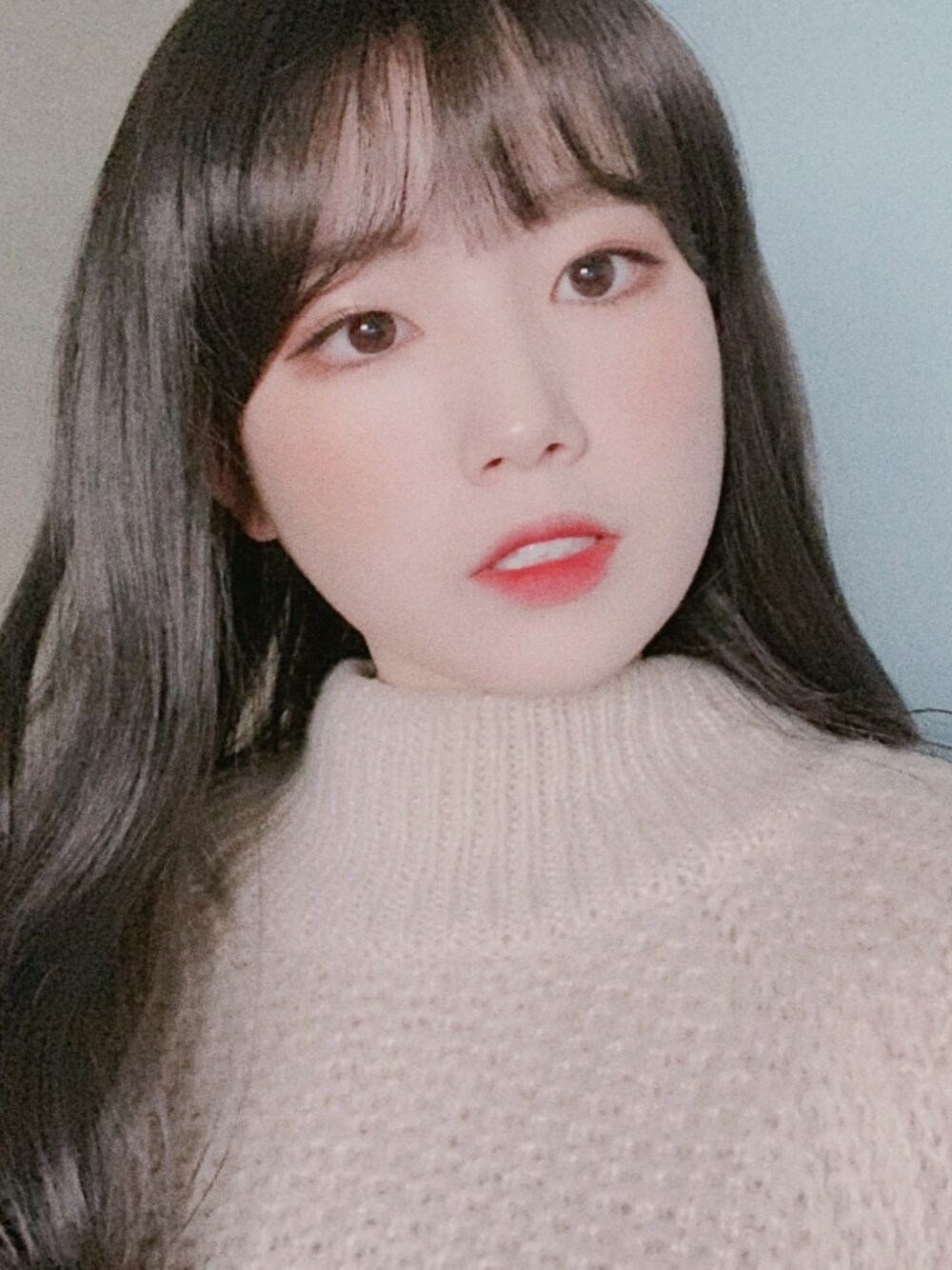 ブラウン系のウィッグを着用したレディースの冬コーディネートの1枚目の写真