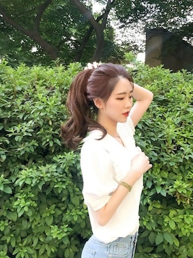 「アイテム（ウィッグ、ブラック系）」を使った、ピンクエイジさん（レディース・166cm）の夏コーディネート