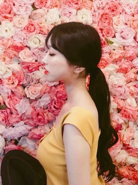 「アイテム（ウィッグ、ブラウン系）」を使った、ピンクエイジさん（レディース・163cm）の春コーディネート