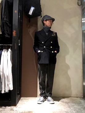 「アイテム（ハンチング/ベレー帽、レッド系）」を使った、Onkochishin_Gotoさん（メンズ・169cm）の冬コーディネート